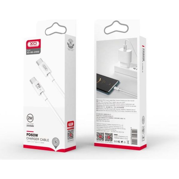 XO cable NB-Q190B PD USB-C - USB-C 2,0m 60W white, NB-Q190B - Slika 3