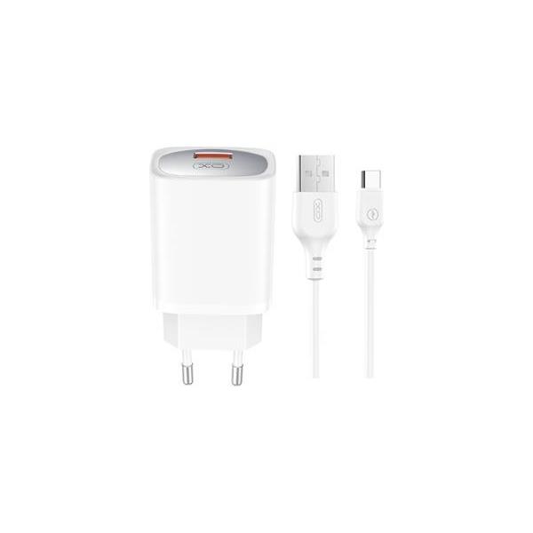 Kućni punjač XO CE19 QC 18W 1x USB white + cable USB-C, GSM176809