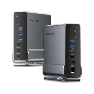 Vention USB-C to DP HDMI x 2 USB 3.2 Gen 2 Type-C USB 3.2 Gen 2 Type-A x 2 USB 3.2 Gen 1 Type-C USB 3.0 USB 2.0 x 2 RJ45 SD TF 3.5mm TRRS PD MST Docking Station
