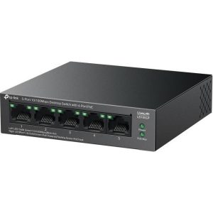 TP-Link 5-Port 10/100Mbps Desktop preklopnik (Switch), 5×10/100 Mbps RJ45 Ports (4×10/100 Mbps 802.3af PoE Ports) 802.3af, 41W PoE Power, metalno kučište
