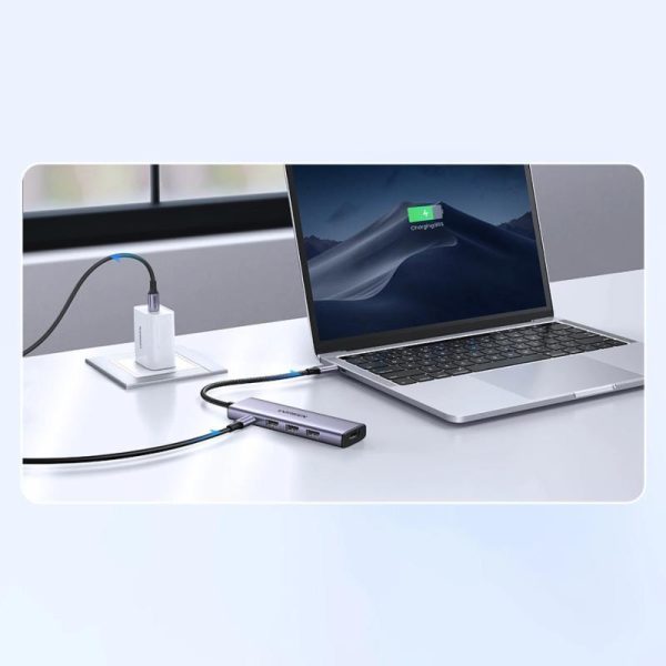 UGREEN 5u1, USB-C, 3x USB-A, USB-C Power Delivery, HDMI 4K 30 fps, sivi - Slika 2