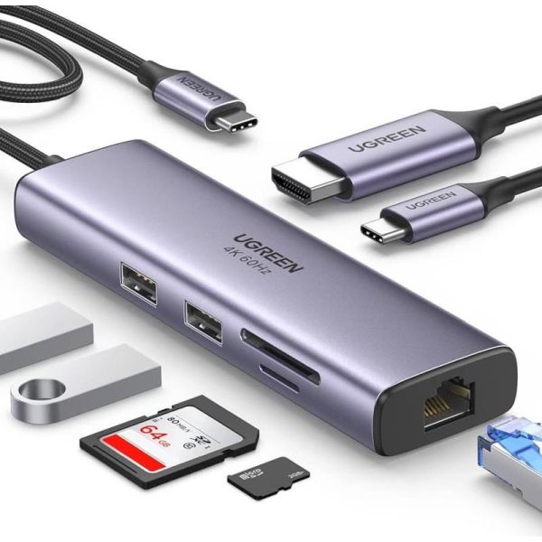 UGREEN USB Hub USB-C na 2xUSB3.0, HDMI, RJ45, SD&TF, PD 4K 60Hz - Slika 2