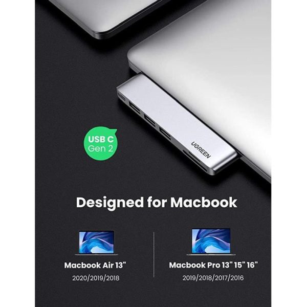 UGREEN USB Hub, Dual USB-C na 3xUSB3.0, TF/SD, USB-C (Ž), za MacBook Pro/Air, sivi