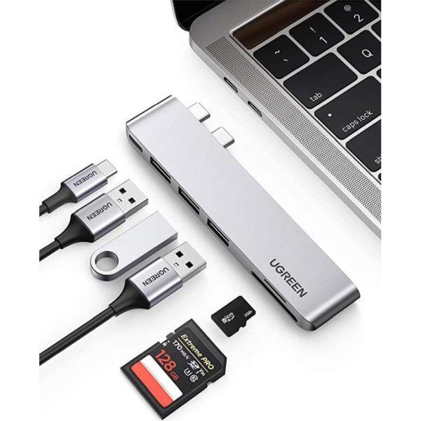 UGREEN USB Hub, Dual USB-C na 3xUSB3.0, TF/SD, USB-C (Ž), za MacBook Pro/Air, sivi - Slika 5