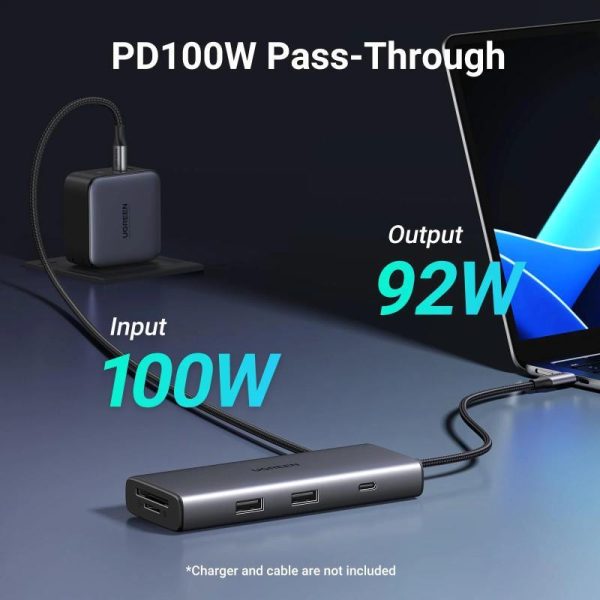 UGREEN USB Hub, USB-C na 2x USB-A 3.2, USB-C, HDMI 4K 30Hz, čitač kartica SD/TF, Power Delivery, sivi