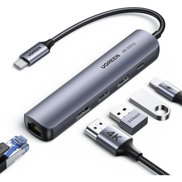 UGREEN USB Hub, USB-C na 2xUSB 3.0 A, HDMI, RJ45, PD - Slika 3