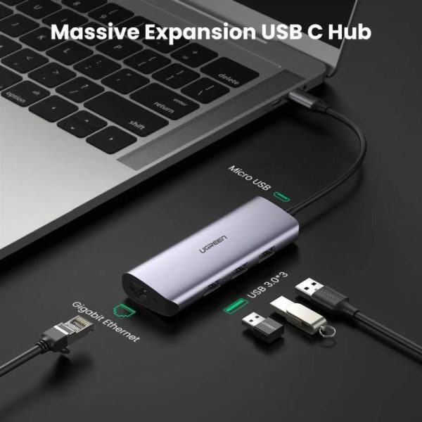 UGREEN USB Hub, USB-C na 3xUSB 3.0 A i 1xRJ45, sivi - Slika 2