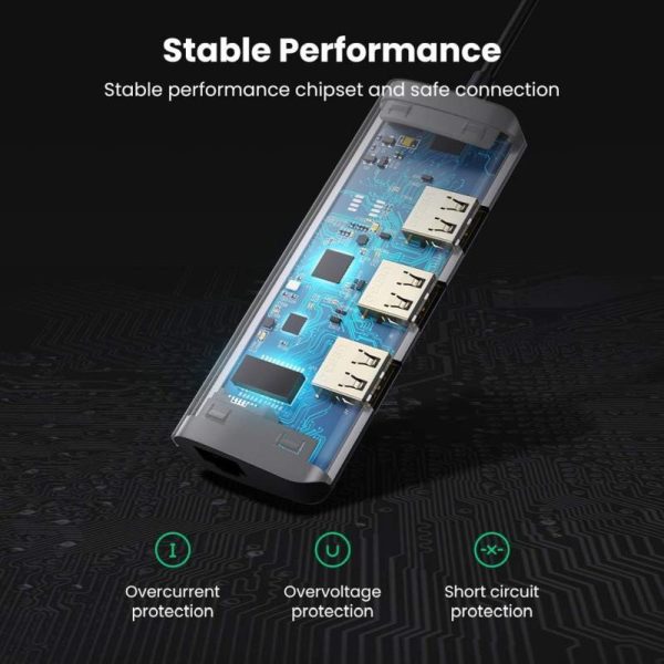 UGREEN USB Hub, USB-C na 3xUSB 3.0 A i 1xRJ45, sivi - Slika 3