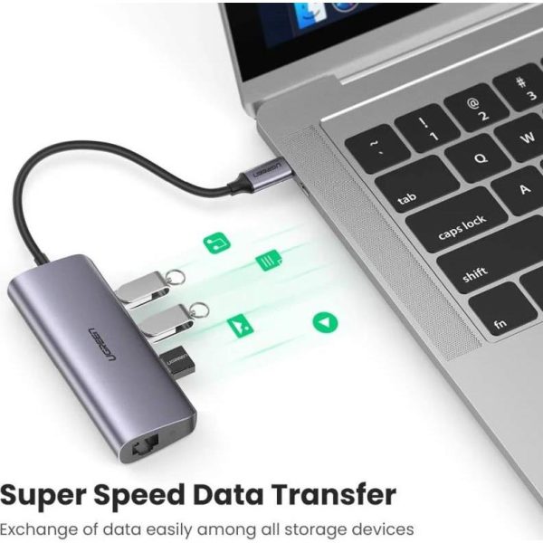 UGREEN USB Hub, USB-C na 3xUSB 3.0 A i 1xRJ45, sivi - Slika 5