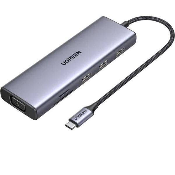 UGREEN USB Hub, USB-C na 3xUSB 3.0 A, VGA, HDMI, RJ45 Gigabit, SD/TF, PD, 3.5mm, sivi - Slika 3