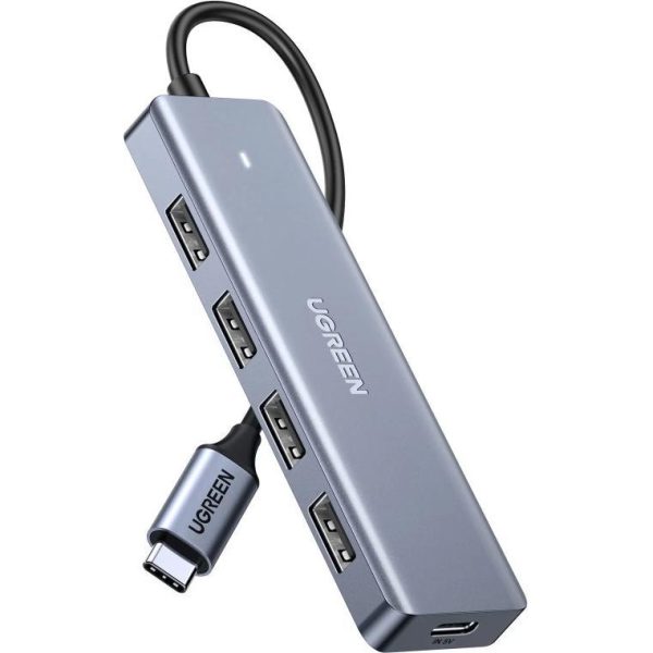 UGREEN USB Hub, USB-C 3.0, 4-portni, kon. za napajanje, sivi