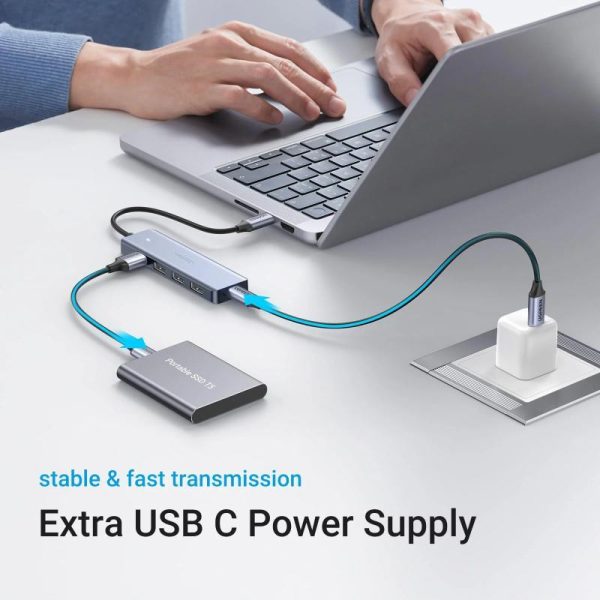 UGREEN USB Hub, USB-C 3.0, 4-portni, kon. za napajanje, sivi - Slika 2