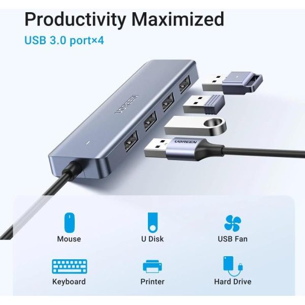 UGREEN USB Hub, USB-C 3.0, 4-portni, kon. za napajanje, sivi - Slika 3