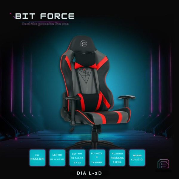 Bit Force Dia L-2D igraća stolica crno/sivo/crvena - Slika 5
