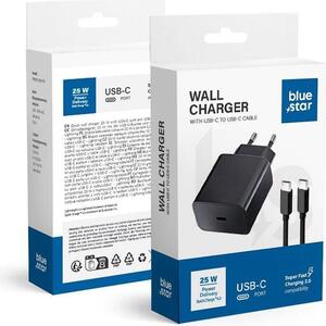 Punjač BLUE STAR Tip C + kabel Tip C-C PD QC4.0 3A 25W TFB-TC-25WPD, crni