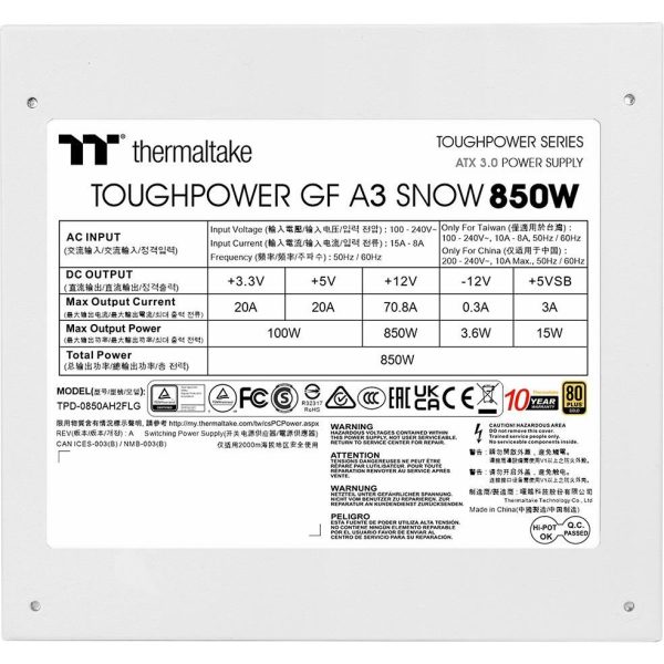 THERMALTAKE NAPAJANJE TOUGHPOWER GF A3 SNOW 850W 80+ Gold - Slika 4