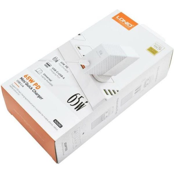 KUĆNI PUNJAČ BRZI 2U1 LDNIO A2620C 65W PD TIP C I USB + KABEL TIP C-TIP C - Slika 2