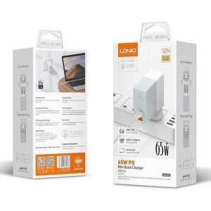 KUĆNI PUNJAČ BRZI 2U1 LDNIO A2620C 65W PD TIP C I USB + KABEL TIP C-TIP C