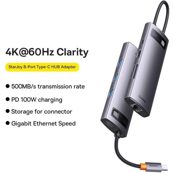 BASEUS adapter HUB 8in1 Type C WKWG080113/BS-OH101 0,15 m gray - Slika 3
