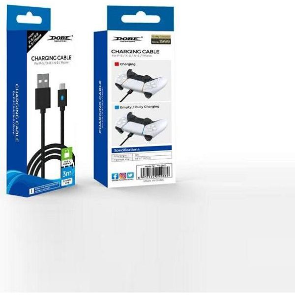 USB KABEL TIP C ZA PS5, XBOX, NINTENDO SWITCH KONTROLER DOBE 3 m CRNI TY-0803