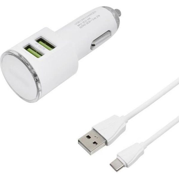 AUTO PUNJAČ 2U1 LDNIO DL-C29 BRZI 2*USB 3,4A + USB TIP C BIJELI - Slika 2