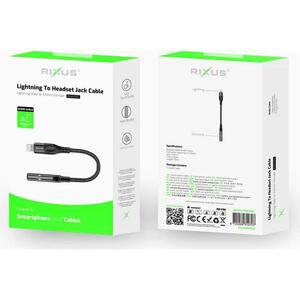 Adapter / konverter Rixus RXMU36L Audio Lightning na AUX 3.5mm 10cm (Crni)