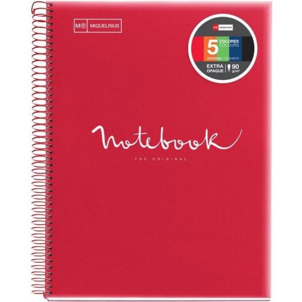 Kolegij blok Miquelrius A4 90g 120L spiralni crte Polypropylene emotions red MR48569