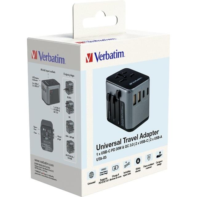 Adapter Verbatim UTA-03 #49545 univerzalni putni, USB-C PD & QC, 2 USB-C, 2 USB-A ports