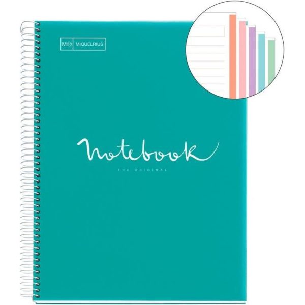 Kolegij blok Miquelrius A4 90g 120L spiralni crte Polypropylene emotions turquoise MR48570 - Slika 2