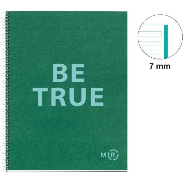 Kolegij blok Miquelrius A4 90g 80L spiralni crte Recycled cardboard be eco emerald MR46888