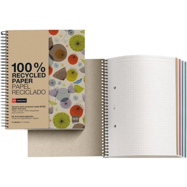 Kolegij blok Miquelrius A5 80g 120L spiralni crte Recycled cardboard ecobirds MR2963