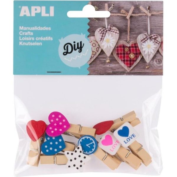 Štipaljke Apli 35x5mm mini drvene razni oblici 8/1 14784