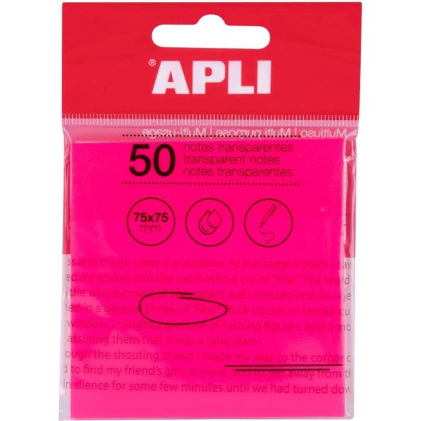 Blok Apli samoljepljivi 75x75mm rozi transparent 50L 19570
