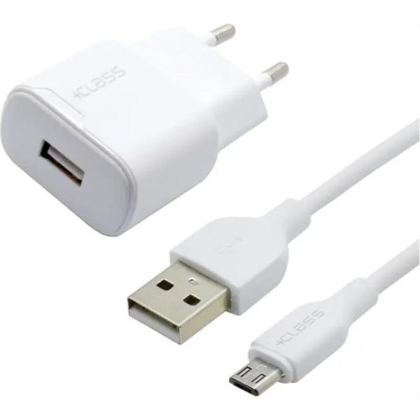 KUĆNI PUNJAČ +CLASS USB 2.1A 10W +USB KABEL MIKRO BIJELI BULK