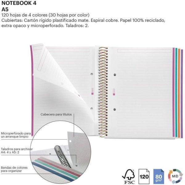 Kolegij blok Miquelrius A5 70g 120L spiralni crte Extra rigid cardboard lifestyle vintage lily MR46811 - Slika 2