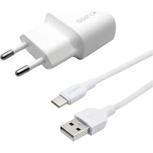 KUĆNI PUNJAČ +CLASS USB 2.1A 10W +USB KABEL TIP C BIJELI BULK
