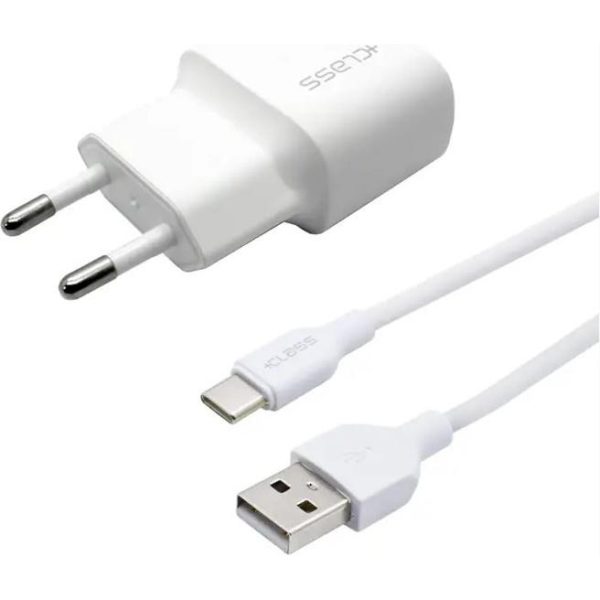 KUĆNI PUNJAČ +CLASS USB 2.1A 10W +USB KABEL TIP C BIJELI BULK
