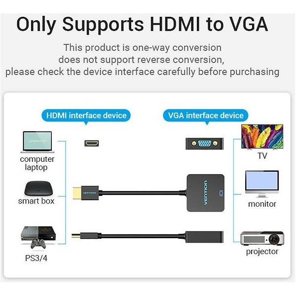 ADAPTER HDMI MUŠKI NA VGA ŽENSKI VENTION 1080P 60 Hz 0.15 m ACPBB CRNI - Slika 2