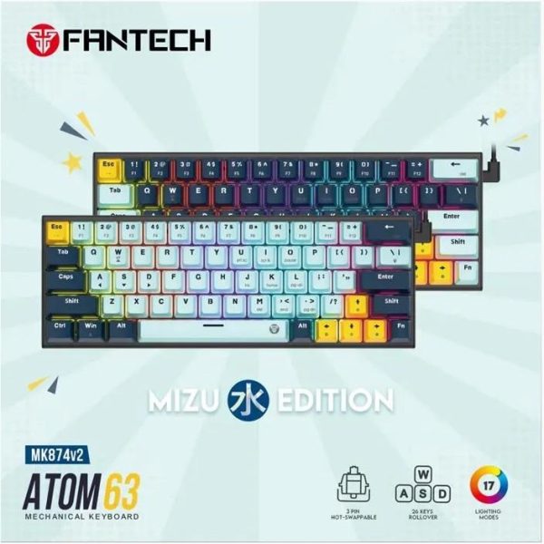 TIPKOVNICA GAMING ŽIČNA MEHANIČKA FANTECH ATOM 63 RED SW. MK874V2 NAVY