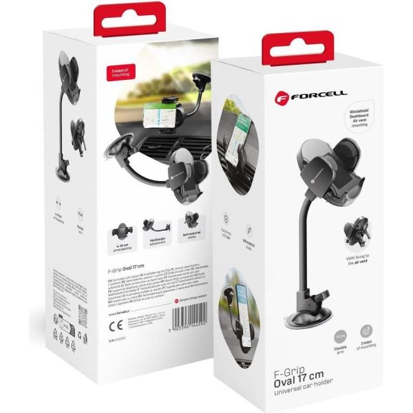 Auto držač FORCELL F-GRIP Ovalni- 17 cm za vjetrobransko staklo/kontrolnu ploču/otvor za zrak crni