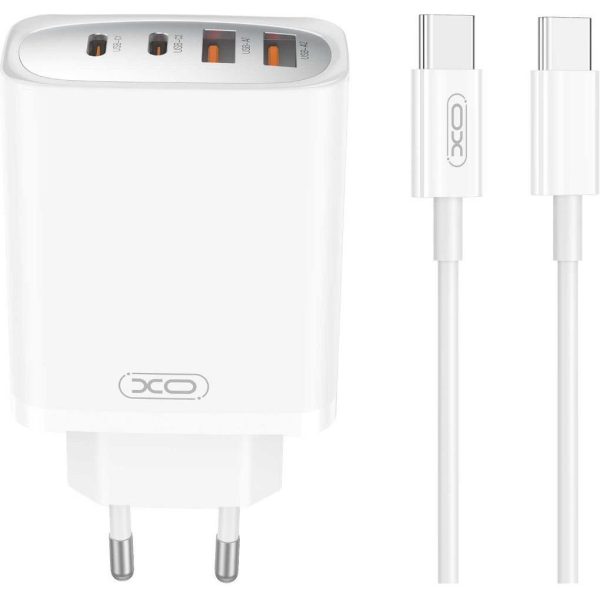 Kućni punjač XO CE22 PD 45W 2x USB-C 2x USB white + cable USB-C - USB-C