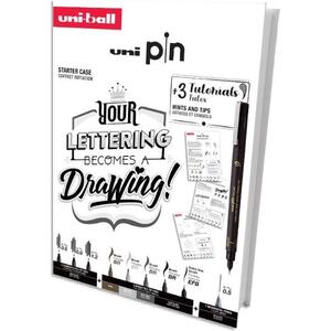 Marker Uni pin set (gift set 8kom) lettering s tutorijalom + tehnička olovka M5-228 (0,5) u kutiji