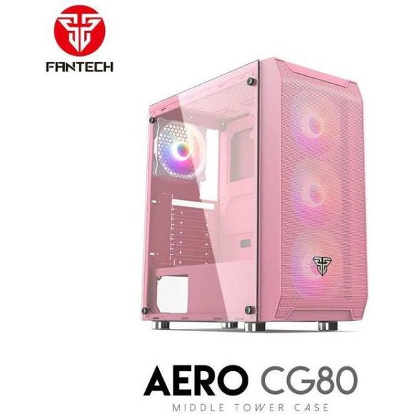 PC KUĆIŠTE FANTECH 415x210x445mm 4,9kg 4xVENTILATOR LIJEVO STAKLO AERO CG80 ROZA