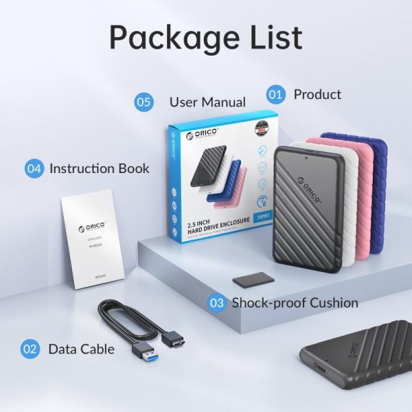 Orico vanjsko kućište 2.5" SATA HDD/SSD, 7 do 9.5mm, tool free, USB3.0 Micro-B, crni (ORICO-25PW1-U3-BK-BP-HW) - Slika 2