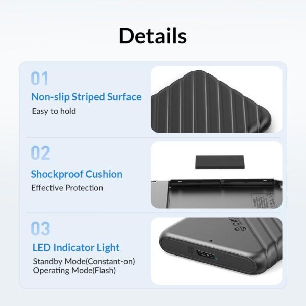 Orico vanjsko kućište 2.5" SATA HDD/SSD, 7 do 9.5mm, tool free, USB3.0 Micro-B, crni (ORICO-25PW1-U3-BK-BP-HW) - Slika 15