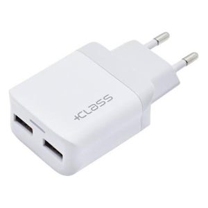 Kućni punjač +CLASS 2XUSB MAX 2.4A FAST BJELI BULK,06120066