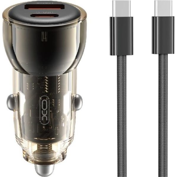 Auto punjač XO CC60 60W 1x USB 1x USB-C black + USB-C - USB-C cable