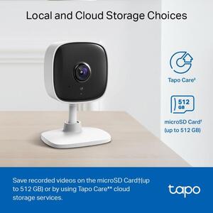 TP Link Tapo C110, ultra-high 3MP definition (2304x1296), 2.4 GHz indoor IP camera, 30m Night Vision, Motion Detection and Notification, 2-way Audio, up to 256GB on a microSD card, equal to 512 hours.