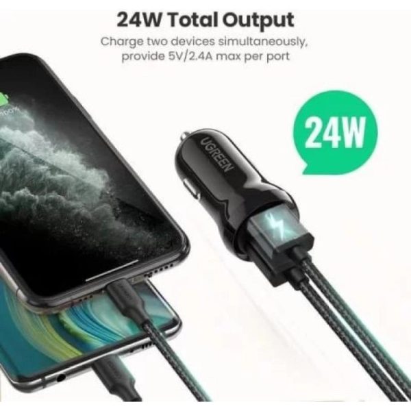 UGREEN auto punjač 24W, 2×USB-A, crni - Slika 4