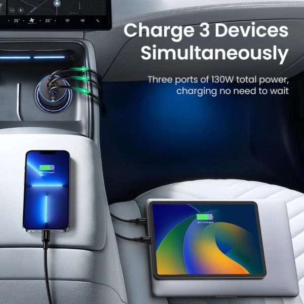 UGREEN auto punjač, 130W, 2x USB-C, USB-A, PD, QC 4.0, sivi - Slika 2
